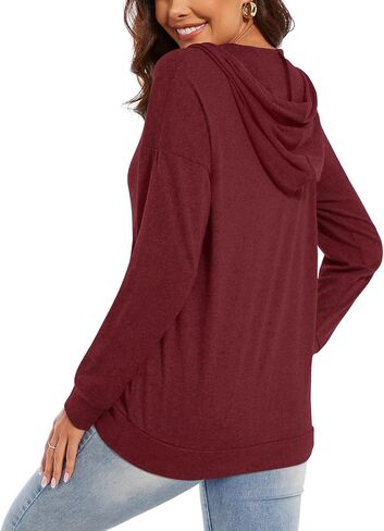 Anydeer Women Hoodie Long Sleeve Sweatshirt Button Up Henley Shirts Casual Tunic Tops in Saudi Arabia