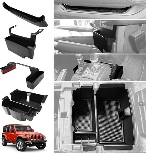 Center Console Organizer Fit for 2018-2023 Jeep Wrangler JL JLU 4XE&Gladiator JT Gear Shift Console Side Tray Grab Bar Tray Passenger Hanging Armrest Storage Box for Wrangler/Gladiator (4-piece) in Saudi Arabia