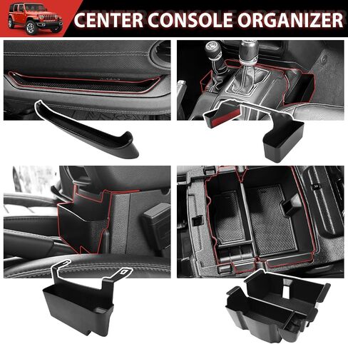 Center Console Organizer Fit for 2018-2023 Jeep Wrangler JL JLU 4XE&Gladiator JT Gear Shift Console Side Tray Grab Bar Tray Passenger Hanging Armrest Storage Box for Wrangler/Gladiator (4-piece) in Saudi Arabia