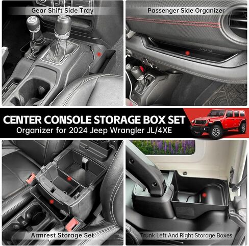 منظم وحدة التحكم المركزية مناسب لـ 2018-2023 Jeep Wrangler JL JLU 4XE&Gladiator JT Gear Shift Console الجانب صينية مقبض قضيب الإمساك صندوق تخزين مسند الذراع للركاب لرانجلر/المصارع (4 قطع) in Kuwait