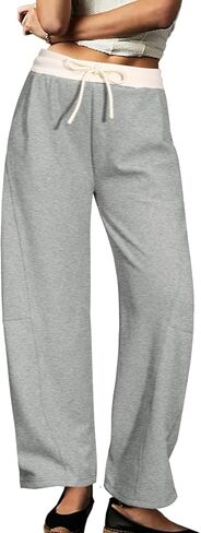 سراويل رياضية نسائية واسعة الساق من ALSOGO بخصر متباين ورباط كاجوال فضفاضة للركض مع جيوب لخريف 2024 in Kuwait