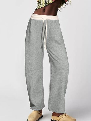 سراويل رياضية نسائية واسعة الساق من ALSOGO بخصر متباين ورباط كاجوال فضفاضة للركض مع جيوب لخريف 2024 in Kuwait