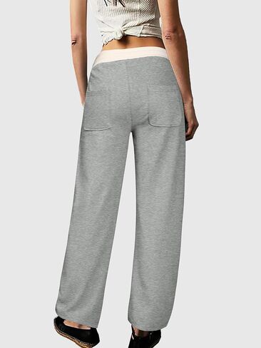 سراويل رياضية نسائية واسعة الساق من ALSOGO بخصر متباين ورباط كاجوال فضفاضة للركض مع جيوب لخريف 2024 in Kuwait