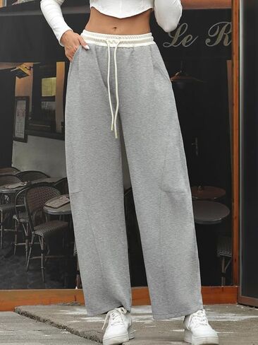 سراويل رياضية نسائية واسعة الساق من ALSOGO بخصر متباين ورباط كاجوال فضفاضة للركض مع جيوب لخريف 2024 in Kuwait