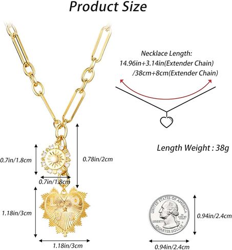 HETICA Chunky Gold Necklace for Women, Heart Pendants Necklace Sun Flower Necklace Fashion Hip Hop Choker Gift in Kuwait