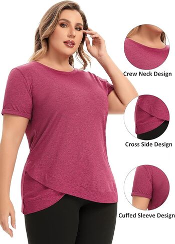 FOREYOND المرأة حجم كبير تجريب القمم تجريب الرياضة تي شيرت فضفاض صالح رياضي اليوغا القمم تشغيل قمصان قصيرة الأكمام in Kuwait