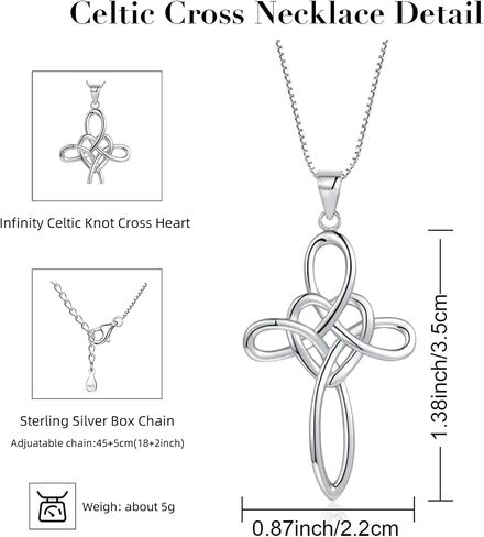 Celtic Cross Necklace Women 925 Sterling Silver Celtic Knot Infinity Love Heart Pendant Necklace for Women Irish Celtic Jewelry Gift for Birthday Christmas in Saudi Arabia