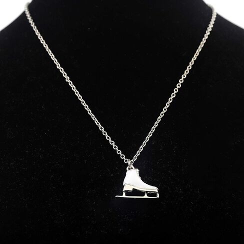 Skater Necklace Ice Skate Necklace White Enameled Figure Skating Pendant Team Sport Skater Jewelry Skate Lover Gift in Kuwait