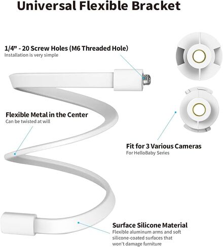 Universal Baby Monitor Wall Mount Holder, Compatible with HelloBaby HB65/HB6550/HB6558/HB66/HB248, ANMEATE SM935E/SM650/Bonoch/ChildsFarm/Eufy Baby Monitor, Adjustable Aluminum Alloy Mount, White in Kuwait