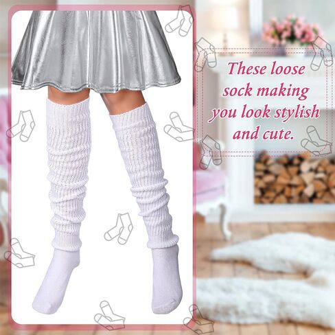 3 أزواج من الجوارب المترهلة من Hicarer، جوارب فضفاضة لتدفئة الساق Kawaii جوارب يابانية للنساء، أبيض، رمادي، أسود in Saudi Arabia
