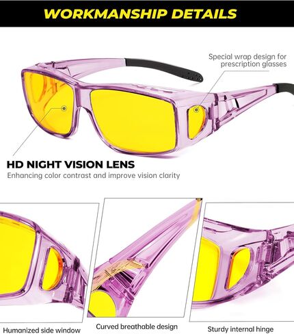 Over Glasses Night-Vision-Glasses Mens-Women: Wrap Around Fit Over Glasses Night Vision Glasses for Driving in Kuwait
