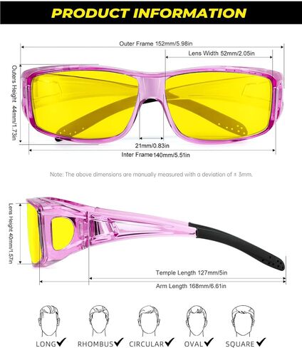 Over Glasses Night-Vision-Glasses Mens-Women: Wrap Around Fit Over Glasses Night Vision Glasses for Driving in Kuwait