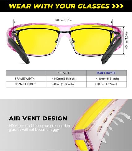Over Glasses Night-Vision-Glasses Mens-Women: Wrap Around Fit Over Glasses Night Vision Glasses for Driving in Kuwait