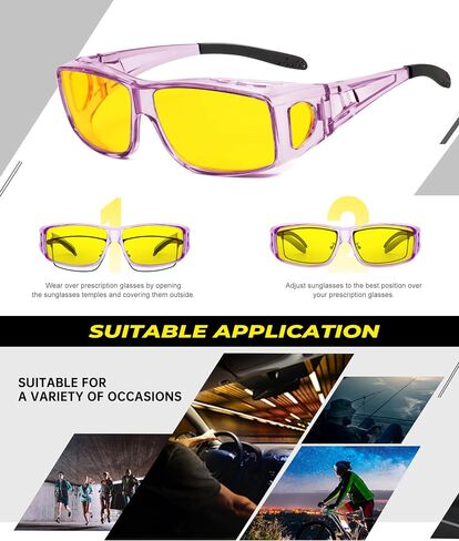 Over Glasses Night-Vision-Glasses Mens-Women: Wrap Around Fit Over Glasses Night Vision Glasses for Driving in Kuwait