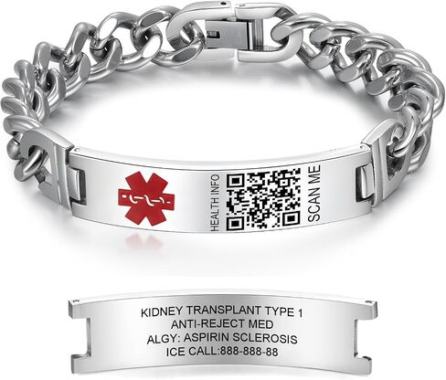 Upgraded Medical Bracelets with QR Code for Women Men Medical Alert Id Bracelet - Sterling Silver Small Code 7''-9'' - More Space Custom Emergency Medical ID Info in Saudi Arabia