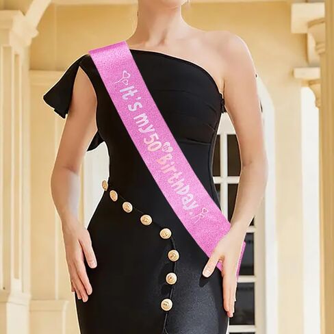 وشاح عيد الميلاد الخمسين الوردي للنساء عيد ميلاد الأميرة تاج الملكة تيارا حجر الراين عصابات عيد ميلاد عيد ميلاد الملكة وشاح زينة عيد ميلاد سعيد للنساء 50 عامًا لوازم حفلات أعياد الميلاد in Kuwait