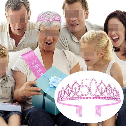 وشاح عيد الميلاد الخمسين الوردي للنساء عيد ميلاد الأميرة تاج الملكة تيارا حجر الراين عصابات عيد ميلاد عيد ميلاد الملكة وشاح زينة عيد ميلاد سعيد للنساء 50 عامًا لوازم حفلات أعياد الميلاد in Kuwait