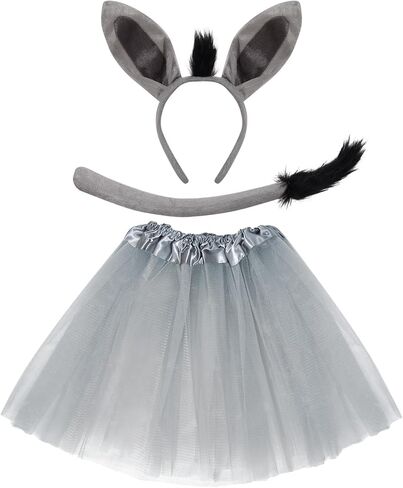 3 Pcs Donkey Costume Accessory Set Donkey Tutu Skirt Ears Headband Tail Animal Costume set for Halloween Cosplay Party in Kuwait