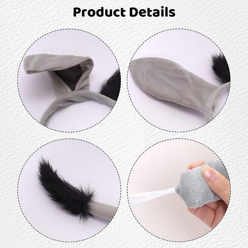 3 Pcs Donkey Costume Accessory Set Donkey Tutu Skirt Ears Headband Tail Animal Costume set for Halloween Cosplay Party in Kuwait