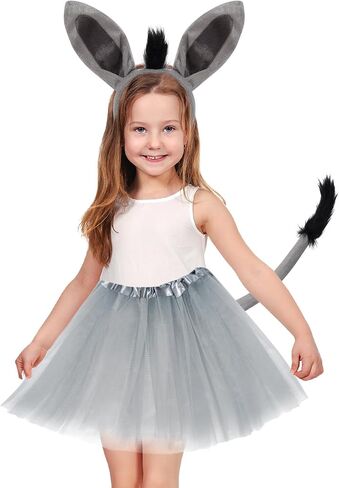 3 Pcs Donkey Costume Accessory Set Donkey Tutu Skirt Ears Headband Tail Animal Costume set for Halloween Cosplay Party in Kuwait