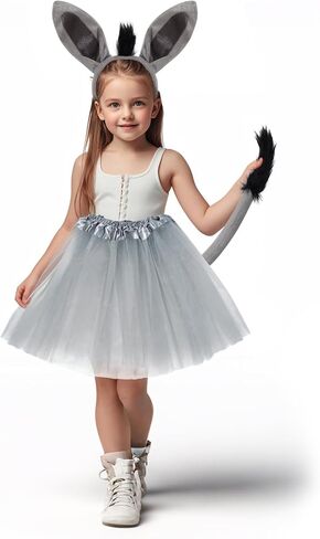 3 Pcs Donkey Costume Accessory Set Donkey Tutu Skirt Ears Headband Tail Animal Costume set for Halloween Cosplay Party in Kuwait