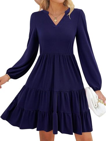 BIUBIU Women's 2023 Casual Fall Dress Long Sleeve V Neck Knee Length Flowy Tiered Cute Babydoll Dresses with Pockets in Saudi Arabia