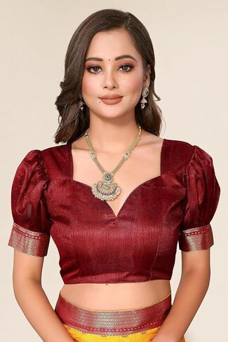 الساري الهندي للنساء ملابس الساري الحريري من Banarasi للحفلات الفاخرة من القطن الناعم الخالص Kanjivaram مجموعة زفاف جديدة مع قطعة بلوزة ساري هندي حزمة من 1 (أصفر) in Saudi Arabia
