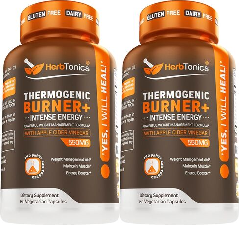 Herbtonics Thermogenic Burner Capsules | Energy Boost Support for Women and Men | Intense Energy - 120 Vegetarian Pills (2 Pack) in Saudi Arabia