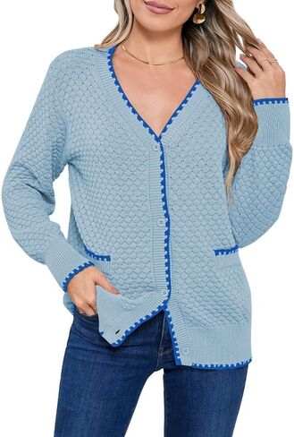 Pink Queen Women's Cropped Cardigan 2024 Long Sleeve V-Neck Button Down Knit Sweater Tops Open Front Lightweight in Saudi Arabia