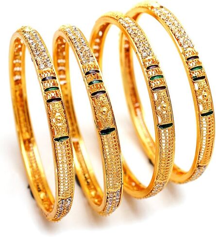 سوار JewarHaat Kada مطلي بالذهب للاستخدام اليومي، تصميم مصنوع يدويًا من مجوهرات Meena Work، أساور هندية للنساء (أحجار مع عمل Meena، 2.4) in Saudi Arabia