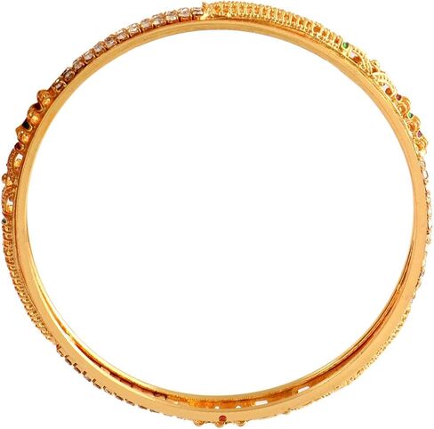 سوار JewarHaat Kada مطلي بالذهب للاستخدام اليومي، تصميم مصنوع يدويًا من مجوهرات Meena Work، أساور هندية للنساء (أحجار مع عمل Meena، 2.4) in Saudi Arabia