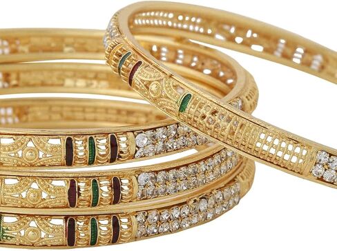 سوار JewarHaat Kada مطلي بالذهب للاستخدام اليومي، تصميم مصنوع يدويًا من مجوهرات Meena Work، أساور هندية للنساء (أحجار مع عمل Meena، 2.4) in Saudi Arabia