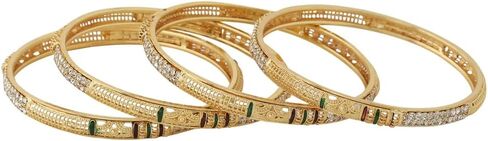سوار JewarHaat Kada مطلي بالذهب للاستخدام اليومي، تصميم مصنوع يدويًا من مجوهرات Meena Work، أساور هندية للنساء (أحجار مع عمل Meena، 2.4) in Saudi Arabia