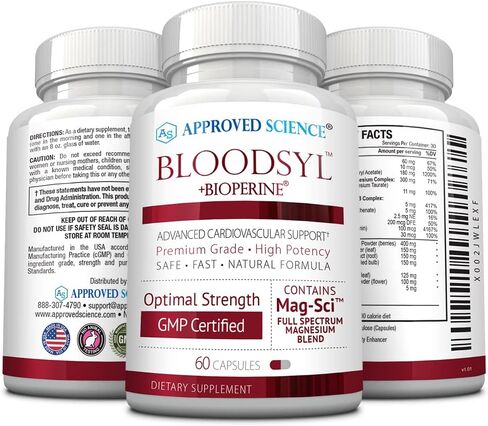 Approved Science Bloodsyl - Supports Blood Flow - Hawthorn Berry, Magnesium, BioPerine - Vegan - 60 Capsules - Pack of 1 in Kuwait