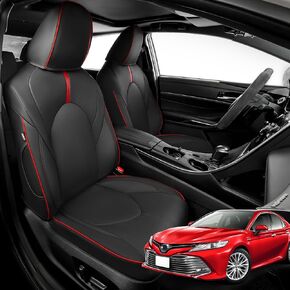 Upgrade Seat Covers for Toyota Camry 2018-2024 Hybrid LE/SE, for Carmy Accessories Full Set All Weather Leather Seat Covers for Camry 2018 2019 2020 2021 2022 2023 2024 (Black and Red)