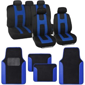BDK CarXS Black Car Seat Covers Full Set with Matching Set of Floor Mats for SUV, Car, & Truck - Car Seat Covers Front Seats & Bench Seat Cover Car Seat Protector Car Mats Full Set Interior Covers