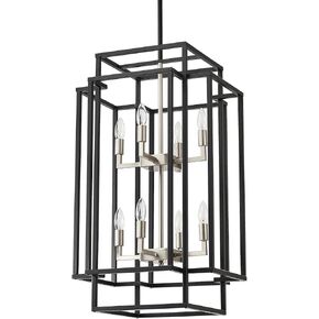 Black & Silver Lantern Tiered Pendant Light Fixtures 8-Light, 32" Foyer Chandeliers for High Ceilings, Hanging Light Fixtures for Dining Room, Kitchen Island Entryway Living Room