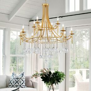 WUZUPS شمعة الثريا 12 ضوء عربة عجلة قلادة ضوء السقف تركيبات الإضاءة الحديثة لغرفة النوم المدخل بار المطبخ الطعام غرفة المعيشة الحمام، الذهب in Kuwait