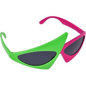 Vaulted Skulls & Co Triangle Sunglasses | Retro 80s Sunglasses | Asymmetric Sunglasses | Vintage Rock Shades | Bright Neon Sunglasses | Pink and Green | Standard Size