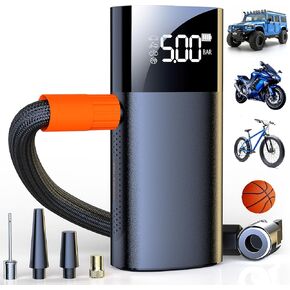 Tire Inflator Portable, 2x Faster Mini Air Compressor,150PSI Cordless Air Pump with LED Light for Cars, Bike & Motorcycle Tires, Ball (Metallic Black)