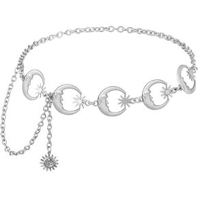 Sacina Silver-tone Moon Belt, Star Belt, Waist Chain Belt, Chain Belt for Women, Celestial Jewelry, Boho Summer Beach Jewelry, Jewelry Accessories for Women