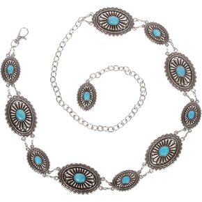 beltiscool Women's Western Oval Turquoise Stone Concho Chain Belt