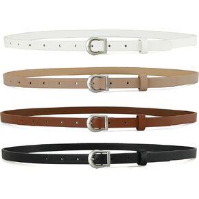 Earnda Sets of 4 Skinny Women Leather Belts for Dresses Thin Waist Belt for Jeans Pants with Gold Buckle 0.55" Width
