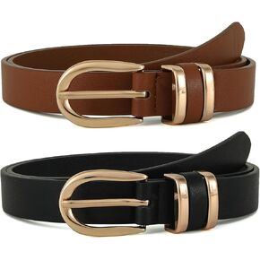 Earnda Skinny Belts for Women Jeans Pants Thin Waist Belt Gold Buckle Ladies Dress Belt