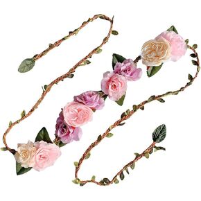 Lauthen.S Maternity Flower Sash Belt for Baby Shower/Flower Girl Dress, Wedding Bridesmaid Hair Wreath Headband