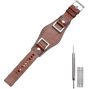 Adwoa Genuine Calf Leather Replacement Straps Compatible for Men's 24mm Spring Bar Fossil Leather Watch Band JR1157 with Stainless Steel Buckle