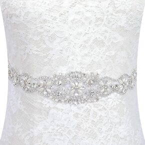 Pardecor Rhinestone Applique Crystal Belt Women Dress Wedding Crystal Trim Silver Rhinestones Trims Sash Wedding Belt for Bridal Dress Evening Dress