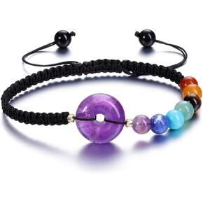 Top Plaza 7 Chakra Stone Bracelet Healing Crystal Lucky Coin Natural Gemstone Braided Rope Bracelets for Women Men Christmas Gifts
