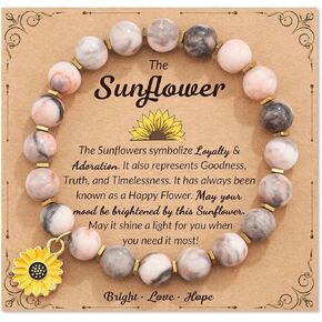 Sunflower Bracelet Gifts For Women, Sunflower Natural Stone Beaded Bracelet Adjustable Dainty Inspirational Healing Bracelet Christmas Thanksgiving Birthday Anniversary Jewelry Gift