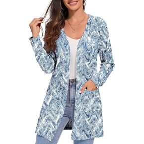 Women's Fall Casual Open Front Long Cardigan Loose Lightweight Cardigans with Pockets